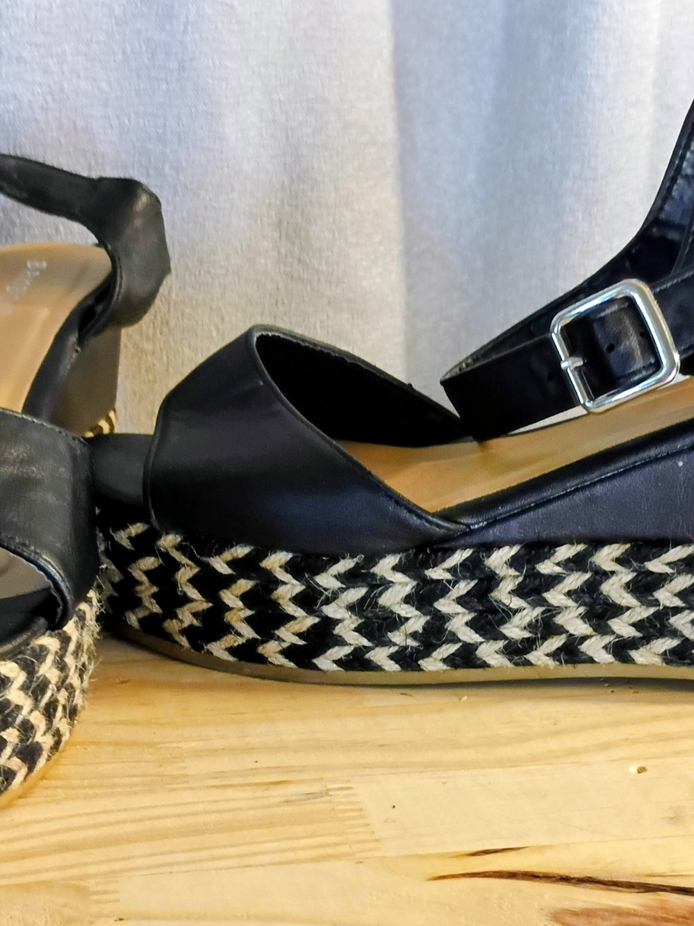 Black Platform Espadrille Sandals with Ankle Buckle - Women